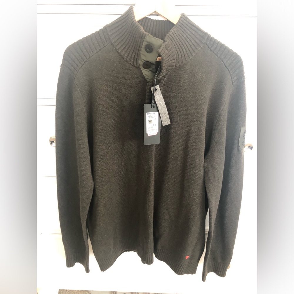 Strellson Men's Olive Green Ribbed Button-Neck Sweater